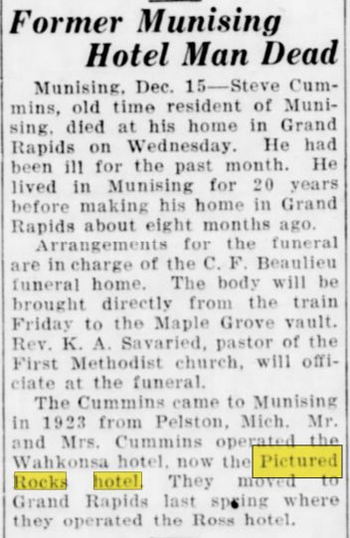 Wahkonsa Hotel (Wielands Pictured Rocks Hotel) - Dec 1943 Mr Cummings Passes Away (newer photo)